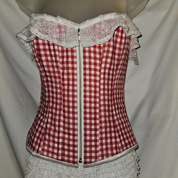 NWT DAISY DUKE RED GINGHAM TIGHT LACING CORSET MEDIUM - Picture 1 of 16